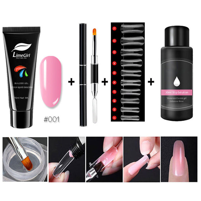 Limegirl 15ml/4pcs Poly Gel Set Quick Building Gel for Nail Extensions Poly Gel Kit Nail Art for Nail Extensions Slip Solution