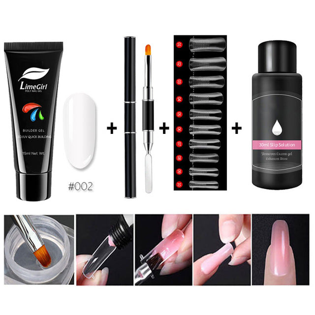Limegirl 15ml/4pcs Poly Gel Set Quick Building Gel for Nail Extensions Poly Gel Kit Nail Art for Nail Extensions Slip Solution