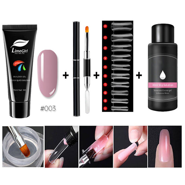 Limegirl 15ml/4pcs Poly Gel Set Quick Building Gel for Nail Extensions Poly Gel Kit Nail Art for Nail Extensions Slip Solution