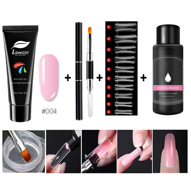 Limegirl 15ml/4pcs Poly Gel Set Quick Building Gel for Nail Extensions Poly Gel Kit Nail Art for Nail Extensions Slip Solution