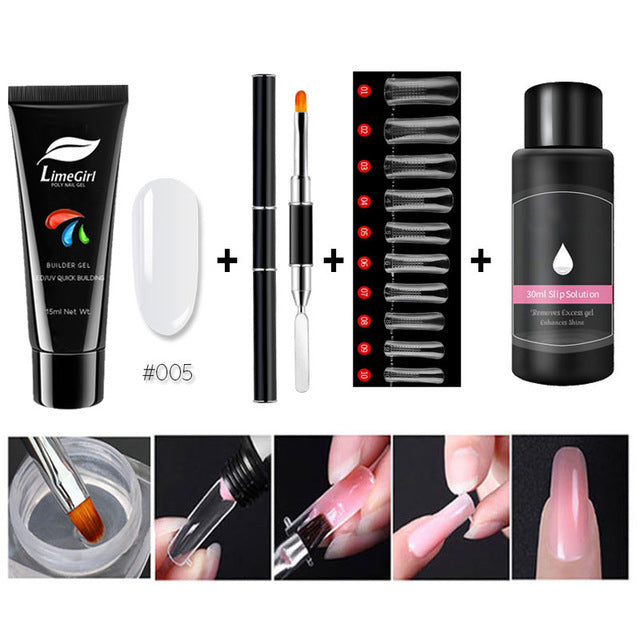 Limegirl 15ml/4pcs Poly Gel Set Quick Building Gel for Nail Extensions Poly Gel Kit Nail Art for Nail Extensions Slip Solution