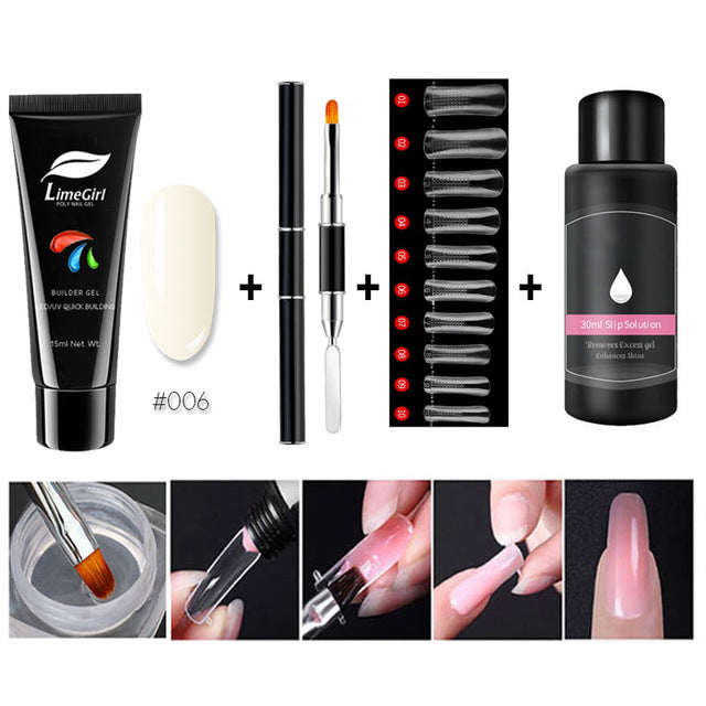 Limegirl 15ml/4pcs Poly Gel Set Quick Building Gel for Nail Extensions Poly Gel Kit Nail Art for Nail Extensions Slip Solution