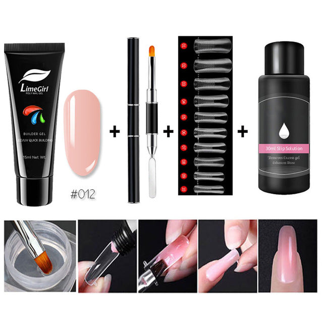 Limegirl 15ml/4pcs Poly Gel Set Quick Building Gel for Nail Extensions Poly Gel Kit Nail Art for Nail Extensions Slip Solution