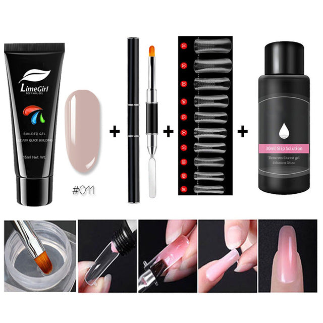Limegirl 15ml/4pcs Poly Gel Set Quick Building Gel for Nail Extensions Poly Gel Kit Nail Art for Nail Extensions Slip Solution