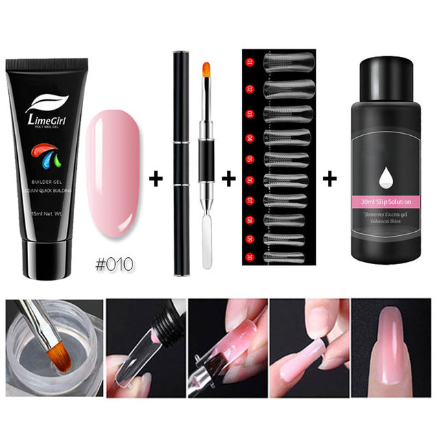Limegirl 15ml/4pcs Poly Gel Set Quick Building Gel for Nail Extensions Poly Gel Kit Nail Art for Nail Extensions Slip Solution
