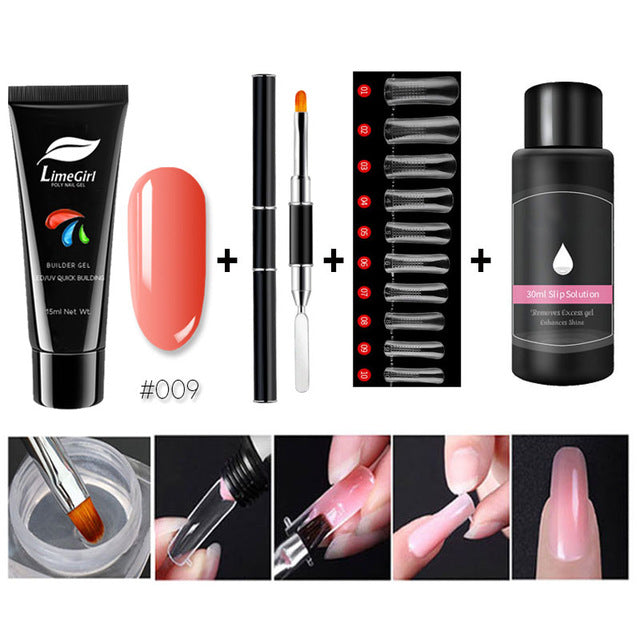 Limegirl 15ml/4pcs Poly Gel Set Quick Building Gel for Nail Extensions Poly Gel Kit Nail Art for Nail Extensions Slip Solution