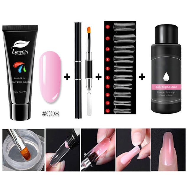 Limegirl 15ml/4pcs Poly Gel Set Quick Building Gel for Nail Extensions Poly Gel Kit Nail Art for Nail Extensions Slip Solution