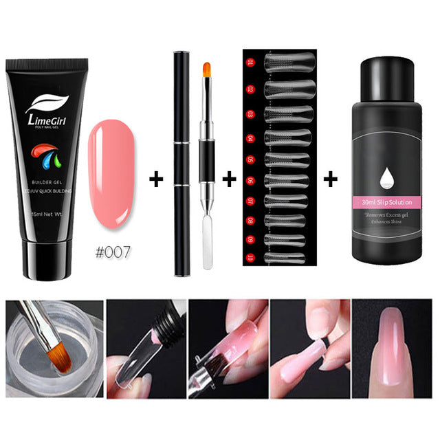 Limegirl 15ml/4pcs Poly Gel Set Quick Building Gel for Nail Extensions Poly Gel Kit Nail Art for Nail Extensions Slip Solution