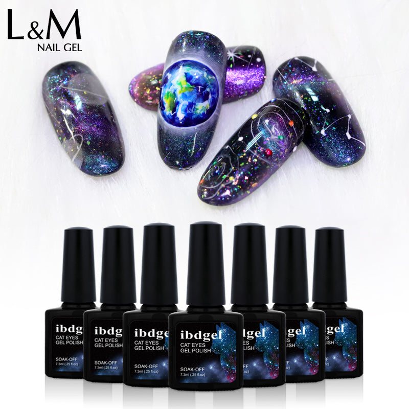 ibdgel New Arrival Galaxy Nail Gel Polish DIY Glitter Nail Art UV Led Galaxy Effect Cat Eyes Gel Lacquer 6 Colors