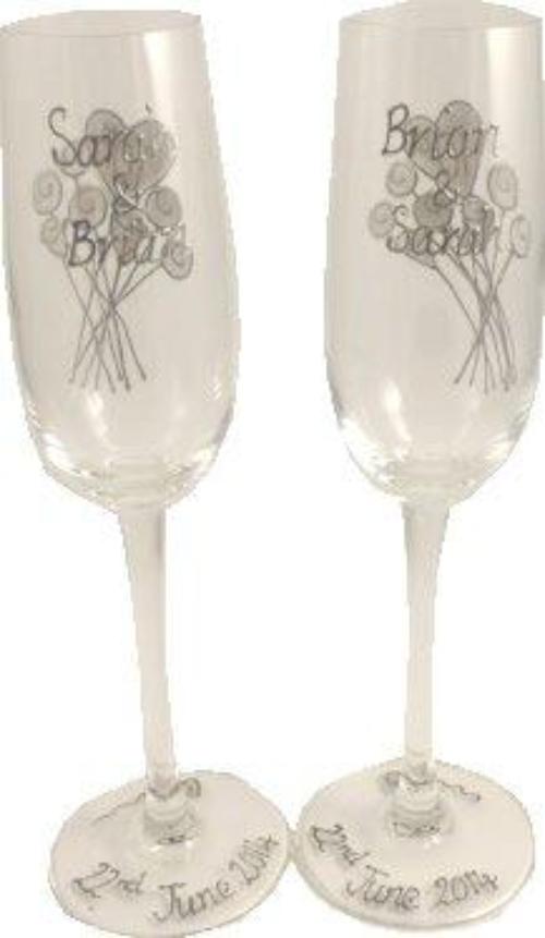 Personalised 15th Wedding Anniversary Champagne Glasses Flower