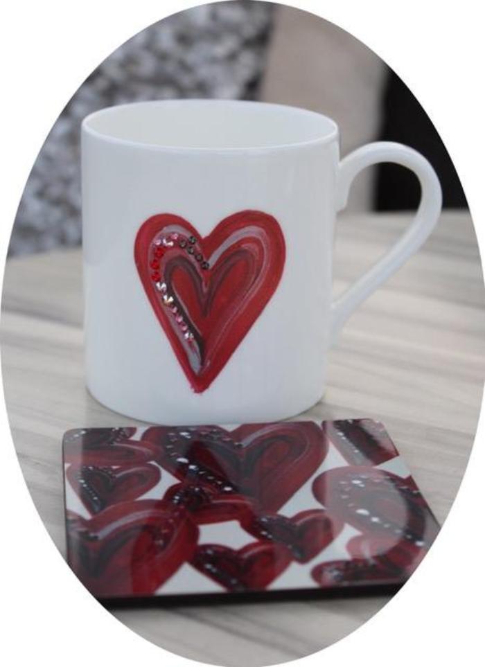 China Tea/Coffee Mug and Coaster: Heart Set