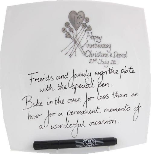 Personalised 10th Wedding Anniversary Plate Square Flower