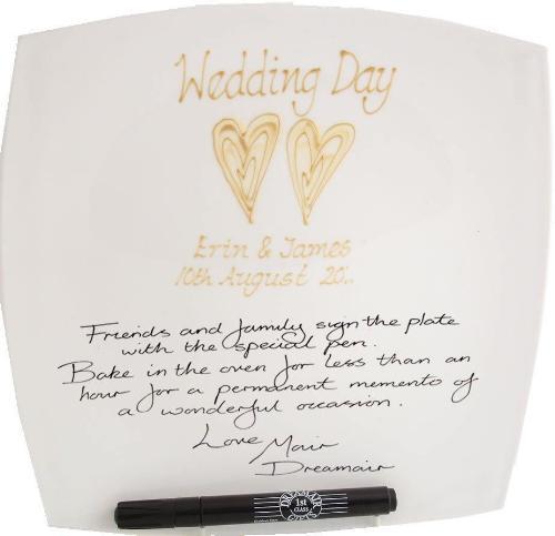 Personalised Wedding Day Plate Square (Gold Hearts)