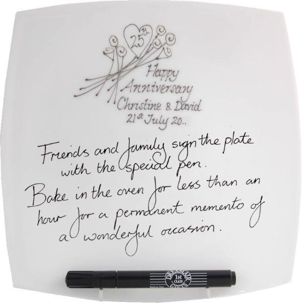 Personalised 25th Wedding Anniversary Plate Square Flower