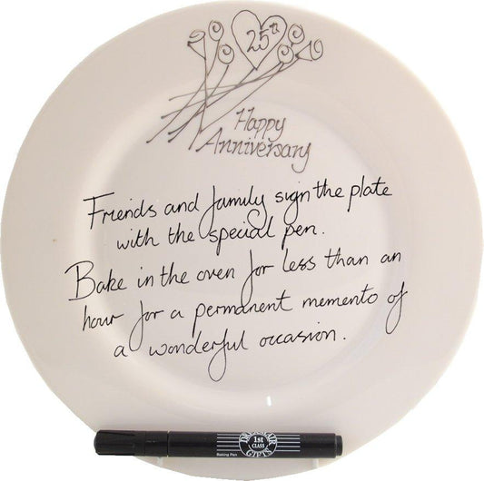 25th Wedding Anniversary Plate Round Flower