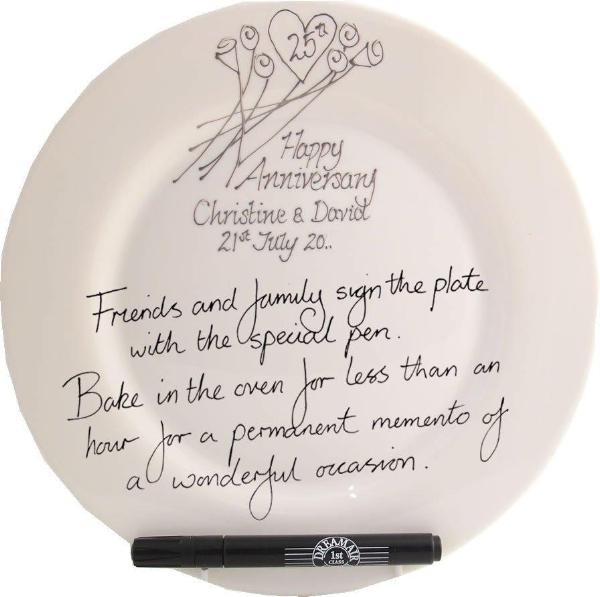 Personalised 25th Wedding Anniversary Plate Round Flower
