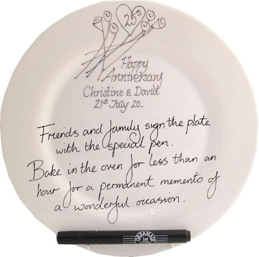 Personalised 25th Wedding Anniversary Plate Round Flower