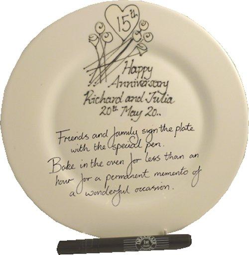 Personalised 15th Wedding Anniversary Plate Round Flower