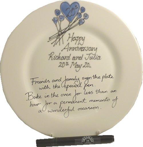 Personalised 20th Wedding Anniversary Plate Round Flower